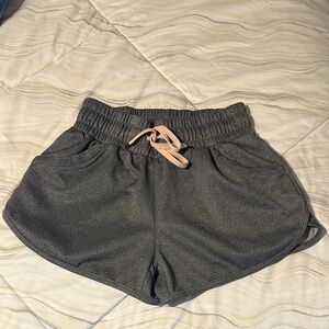 Charcoal Women's Athletic Shorts with Blush Drawstring